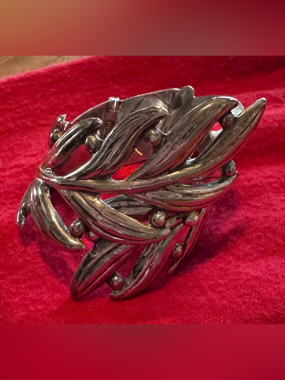 Alberto’s Mexico Sterling Silver Heavy Ornate Hinged Cuff Bracelet Vines EUC
